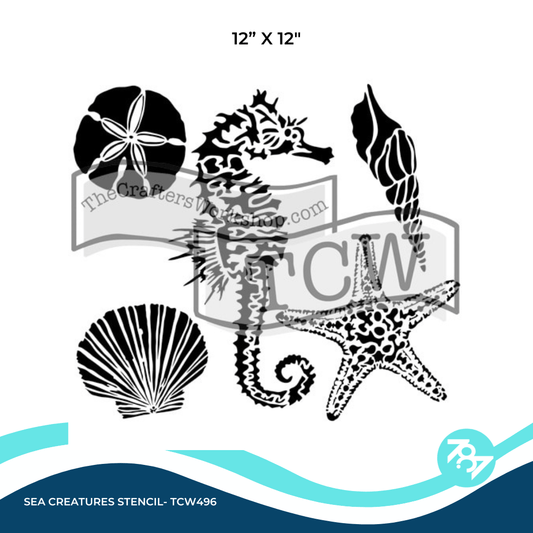 Sea Creatures Stencil 12"x12" - TCW496 - 787 Printing Co.