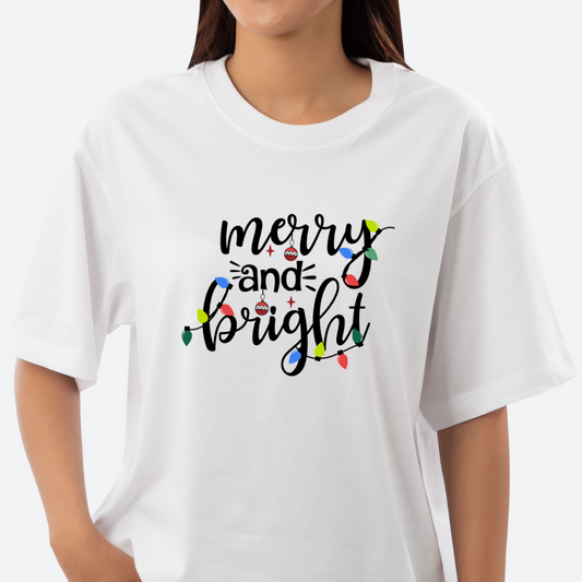 Merry and Bright Christmas shirt
Holiday lights T-shirt
Festive Christmas graphic tee
Cute holiday T-shirt
Christmas cheer shirt