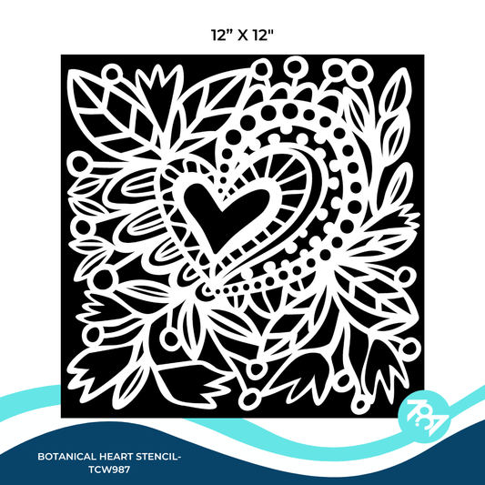 Botanical Heart Stencil 12"x12" - TCW987 - 787 Printing Co.