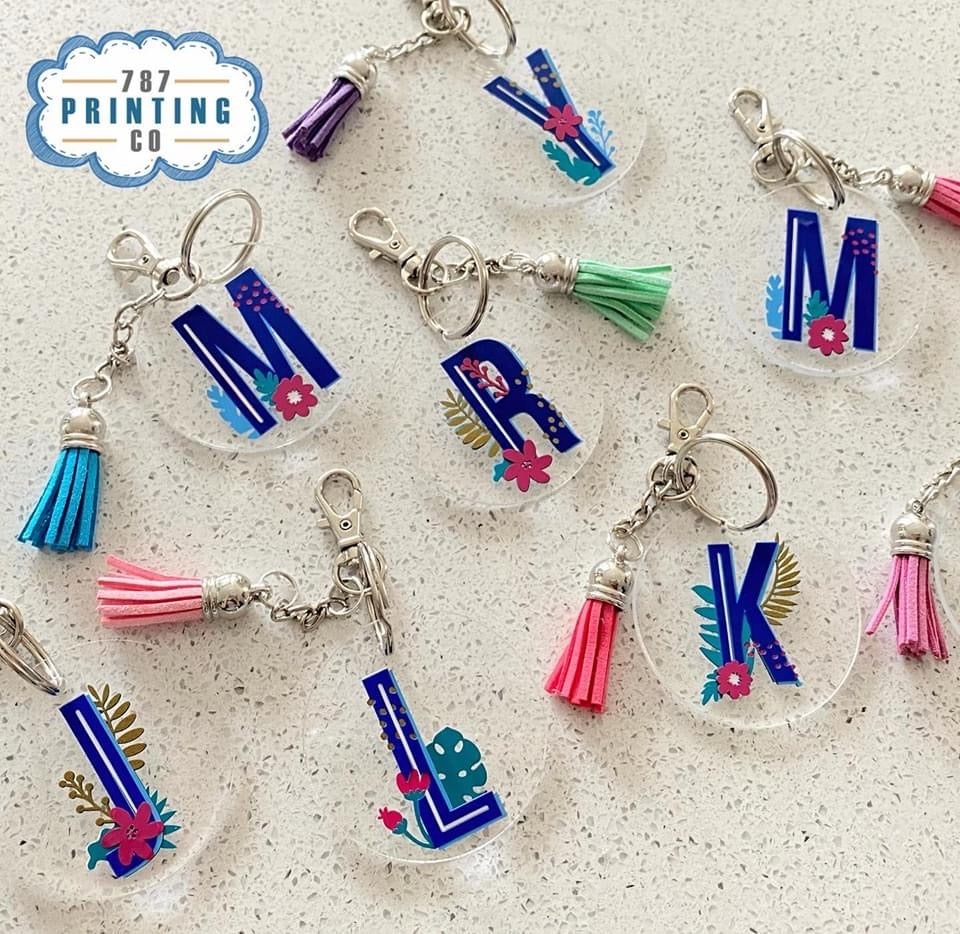Tropical Initial Letter Acrylic Keychain - 787 Printing Co.